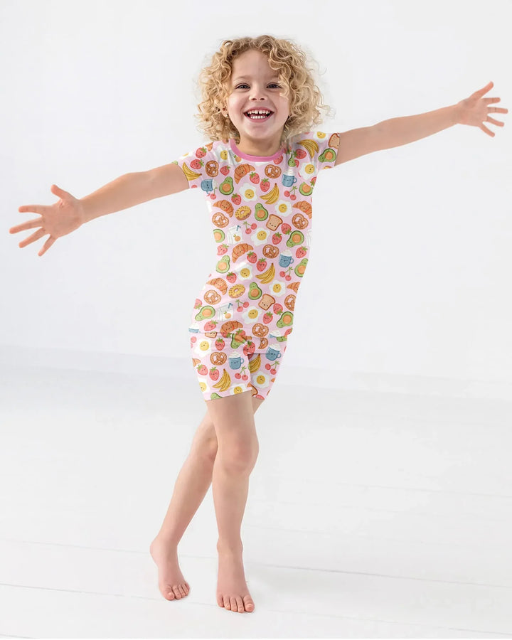 Breakfast Buddies Family Matching Bamboo Two Piece Short Sleeve Shorts Pajama Set