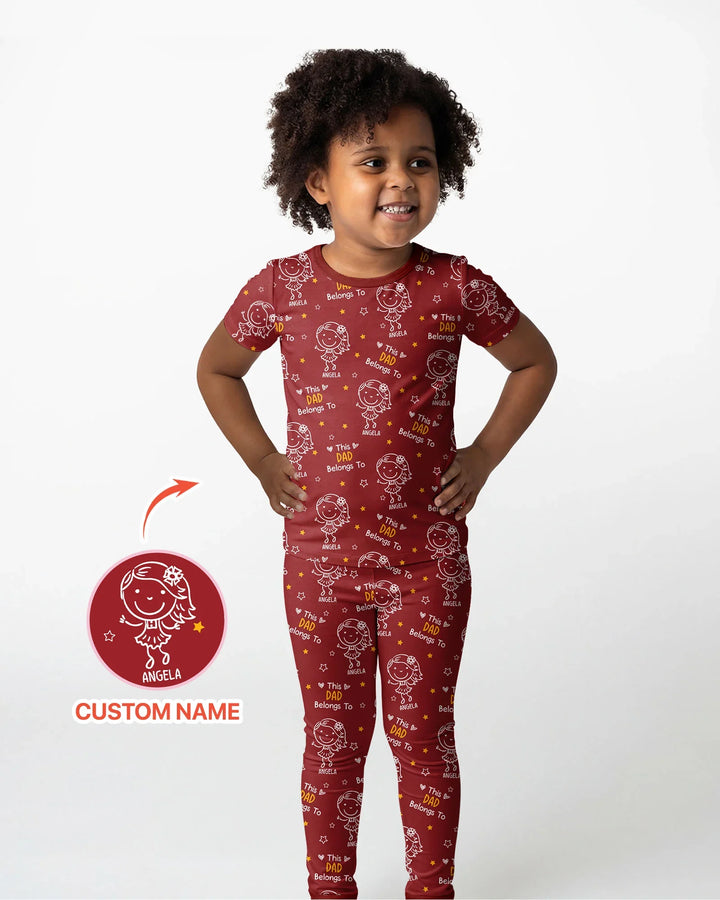 Custom Name This Dad Belongs To Doodle Bamboo Two Piece Short Sleeve Pajama Set