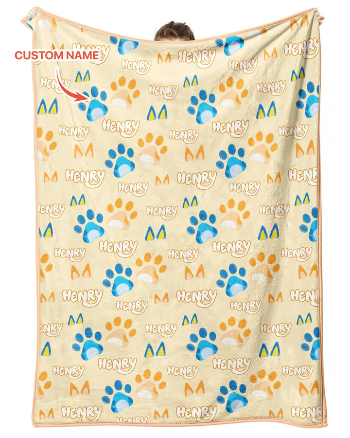 Custom Name Favourite Blue Dog Family Matching Bamboo Blanket