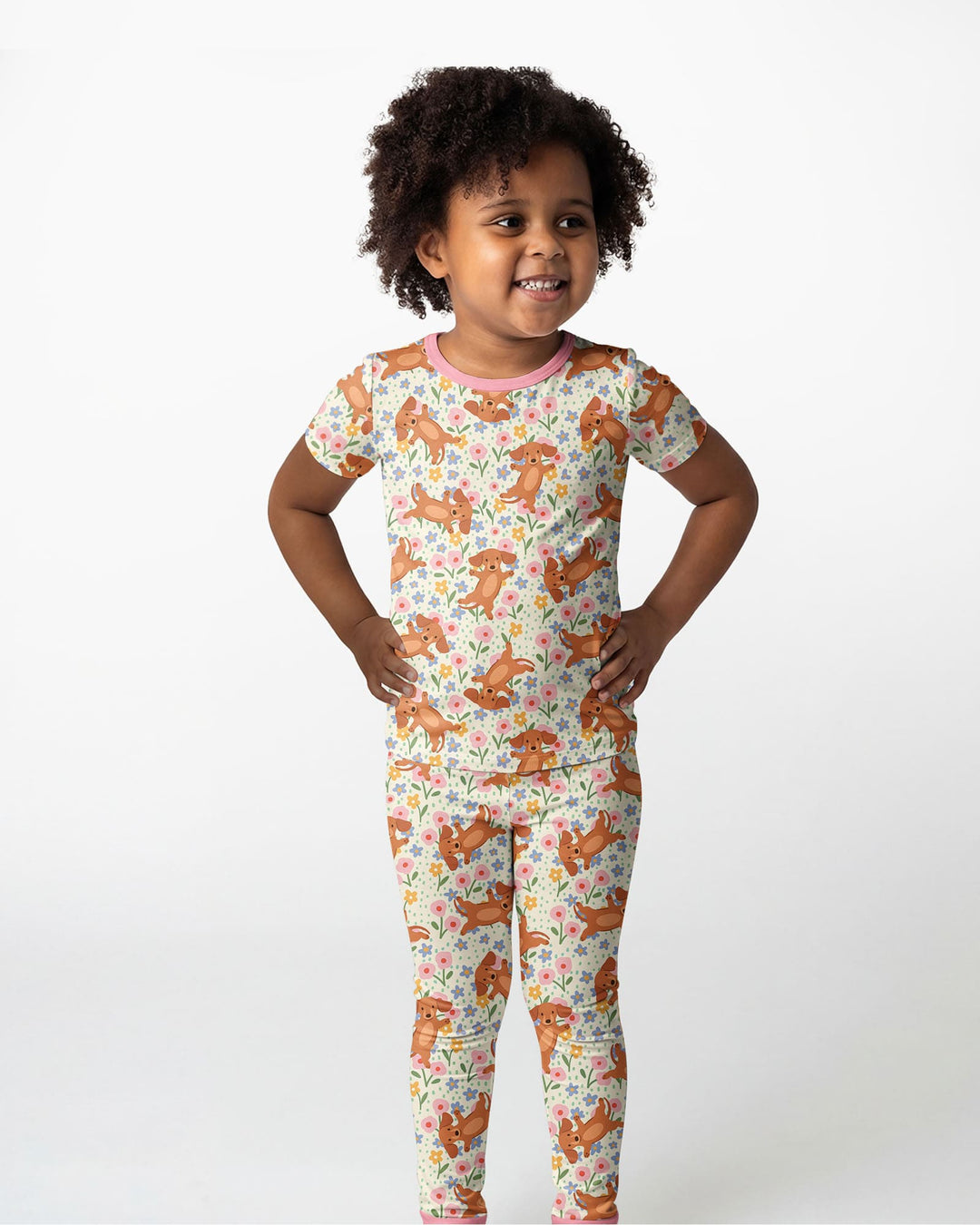 Dachshund Blooms Family Matching Bamboo Two Piece Short Sleeve Pajama Set