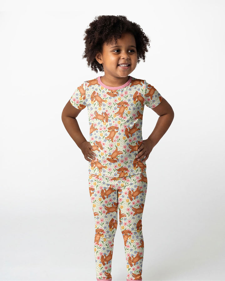Dachshund Blooms Family Matching Bamboo Two Piece Short Sleeve Pajama Set