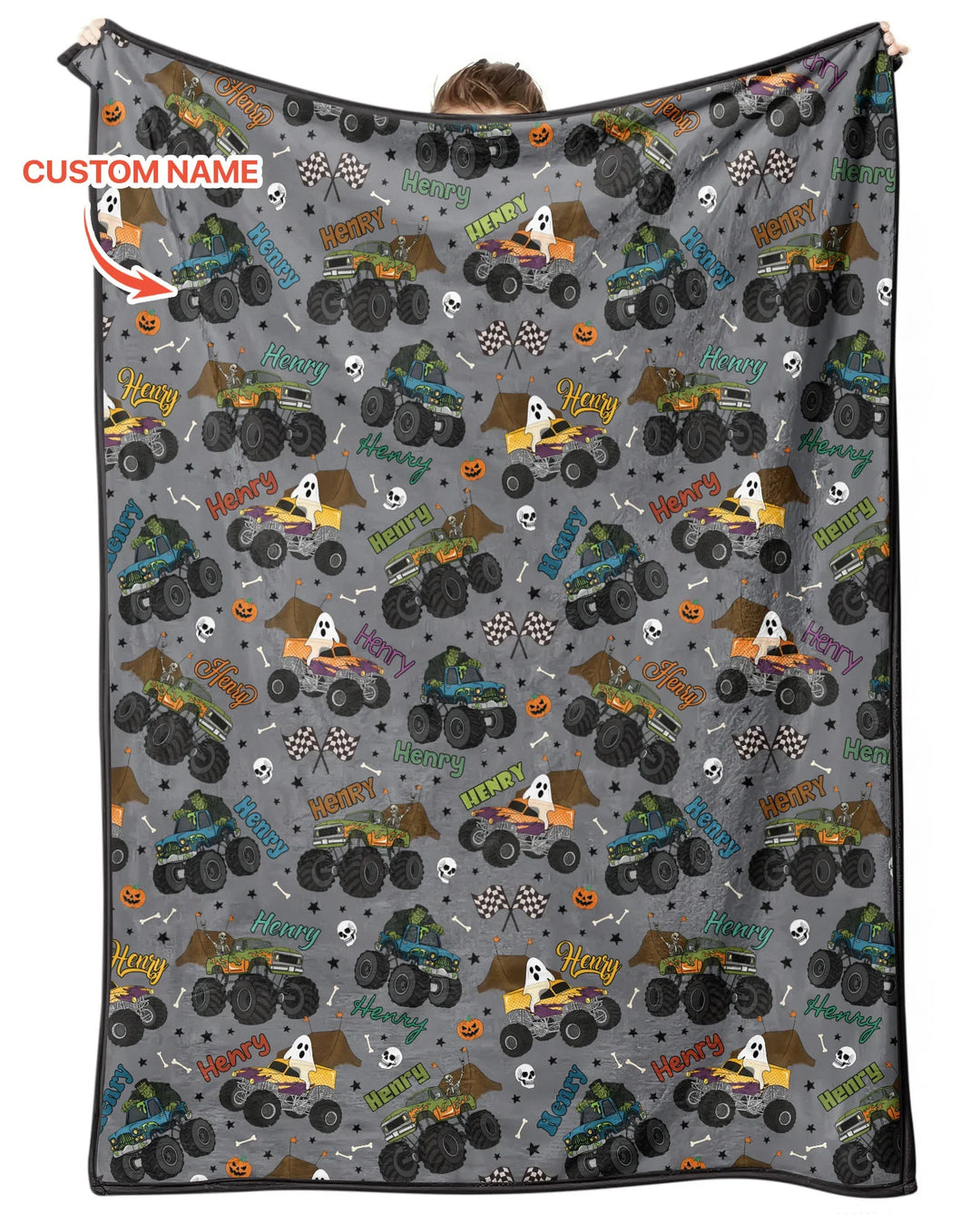 Custom Name Halloween Creepy Crusher Family Matching Bamboo Blanket