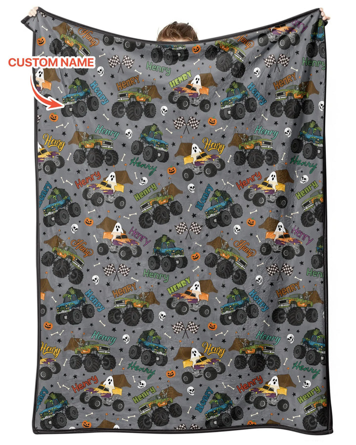 Custom Name Halloween Creepy Crusher Family Matching Bamboo Blanket