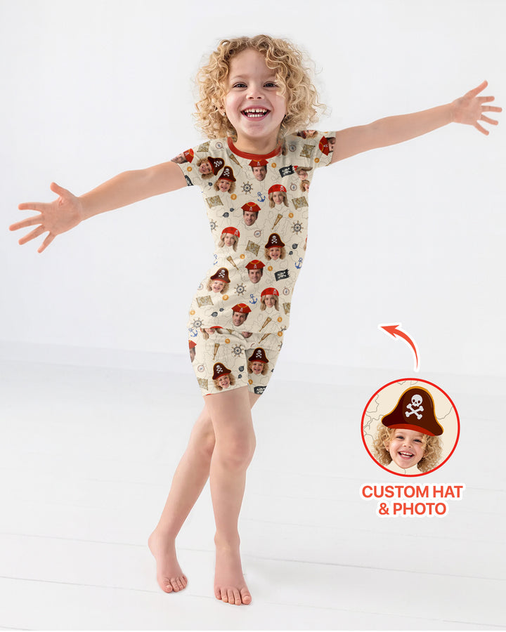 Custom Photo Treasure Map Adventures Family Matching Bamboo Two Piece Short Sleeve Shorts Pajama Set