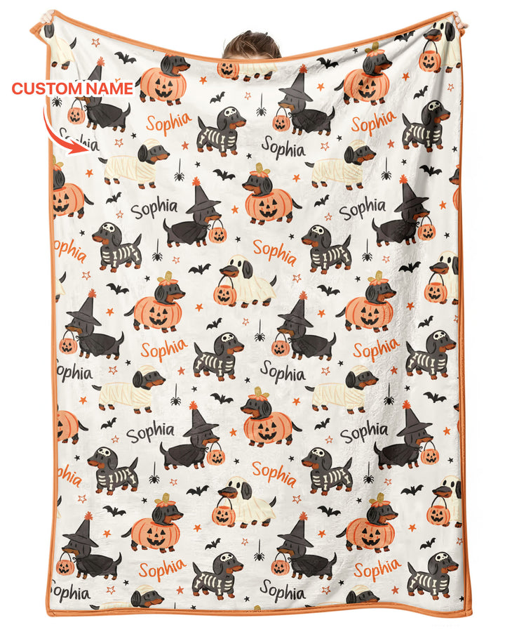 Orange and Black Dachshund Bamboo Blanket