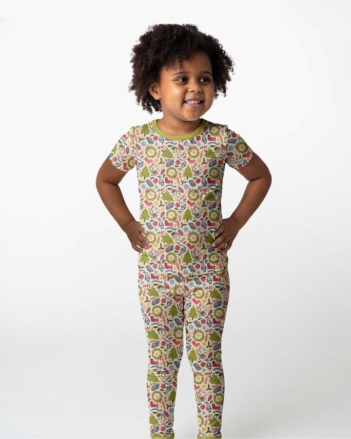 All Over Christmas Fun Bamboo Two Piece Short Sleeve Pajama Set
