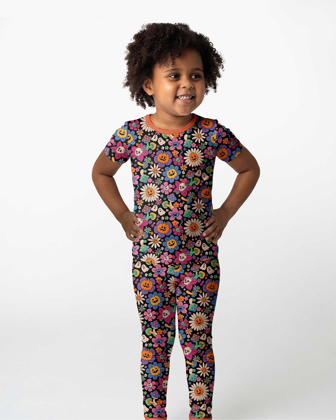 Halloween Flowers Bamboo Two Piece Short Sleeve Pajama Set