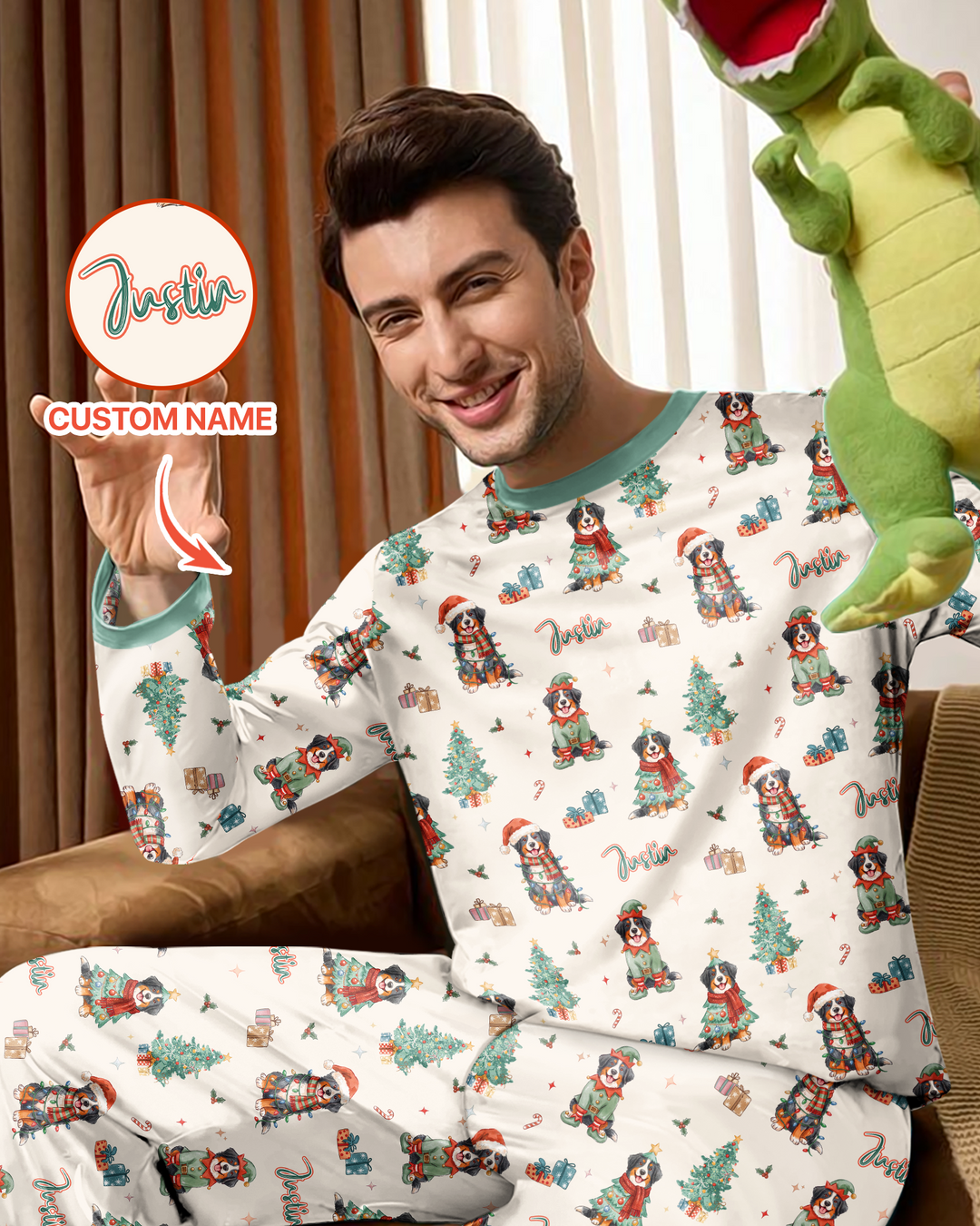 Christmas Bernese Mountain Dog Family Matching Bamboo Men's Pajama Set