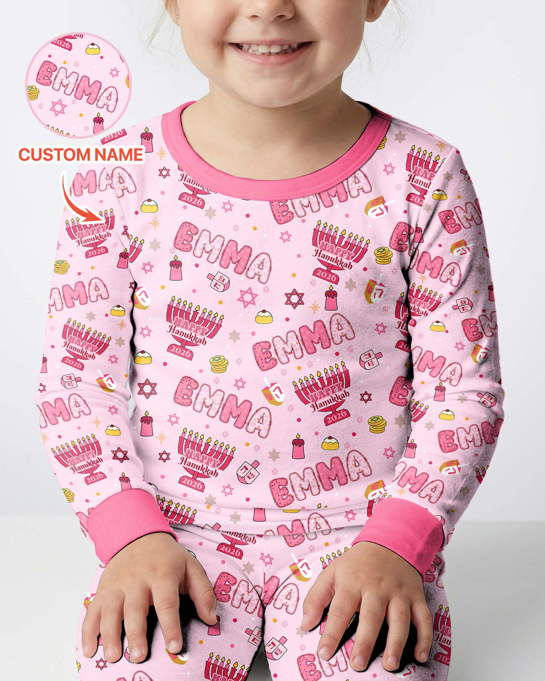 Custom name Happy Hanukkah 2026 Bamboo Two Piece Long Sleeve Pajama Set