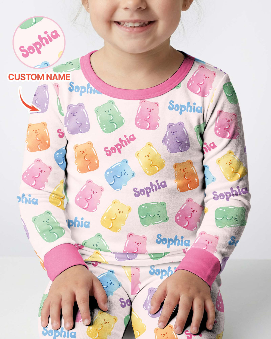 Kawaii Jelly Gummy Bears Custom Name Bamboo Two Piece Long Sleeve Pajama Set