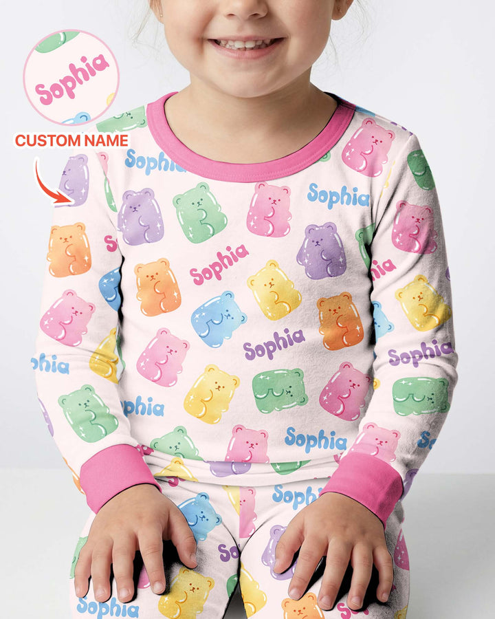 Kawaii Jelly Gummy Bears Custom Name Bamboo Two Piece Long Sleeve Pajama Set
