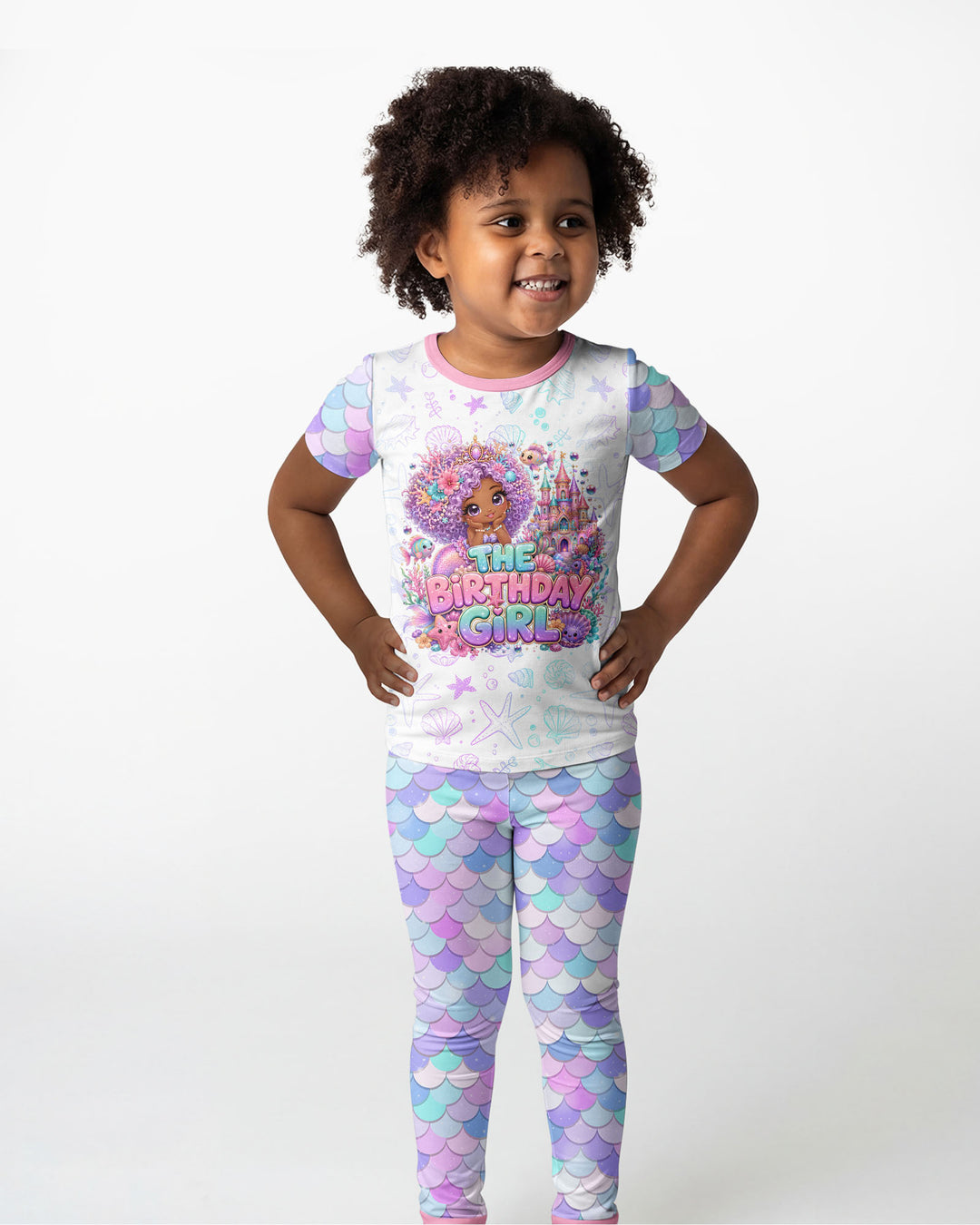 Black Mermaid The Birthday Girl Bamboo Two Piece Short Sleeve Pajama Set
