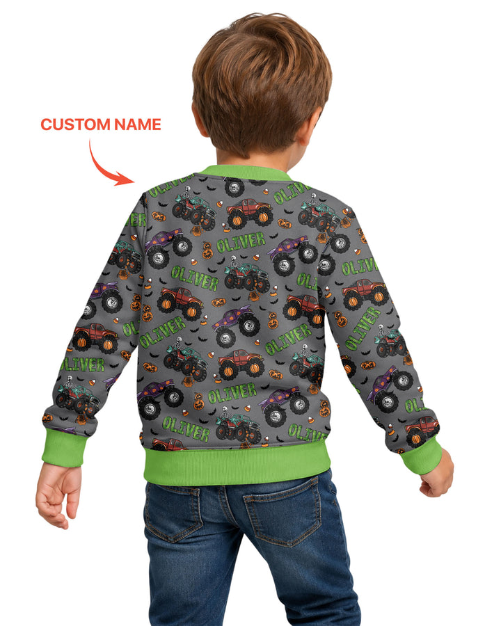 Custom Name Haunted Monster Trucks Bamboo Crewneck Sweatshirt