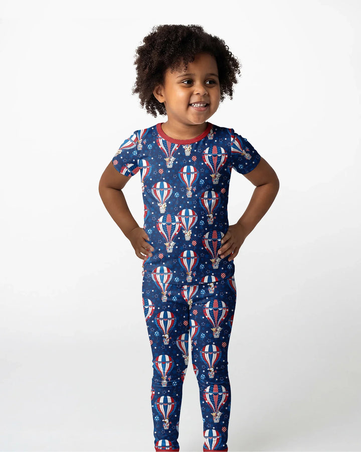 Patriotic Pups in Hot Air Balloons Family Matching Bamboo Two Piece Short Sleeve Pajama y)
