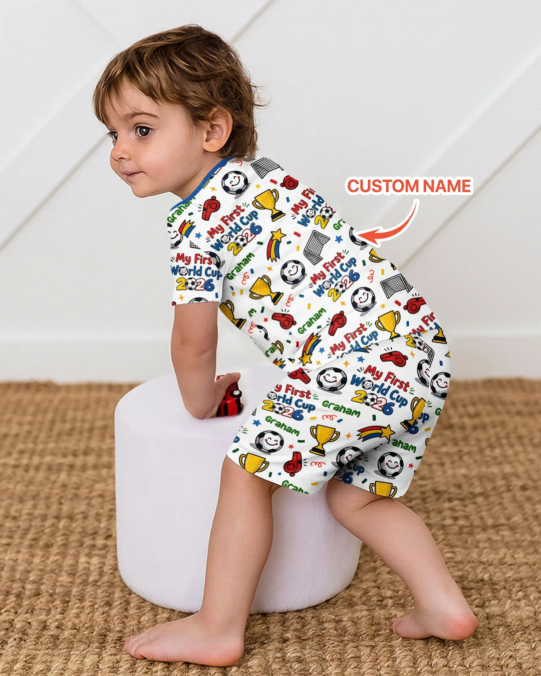 Custom Name My First Soccer Cup Bamboo Two Piece Short Sleeve Shorts Pajama Set