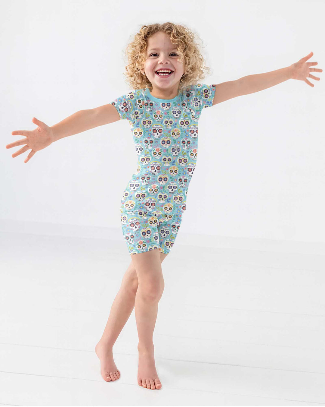 Floral Skull Bamboo Two Piece Short Sleeve Shorts Pajama Set