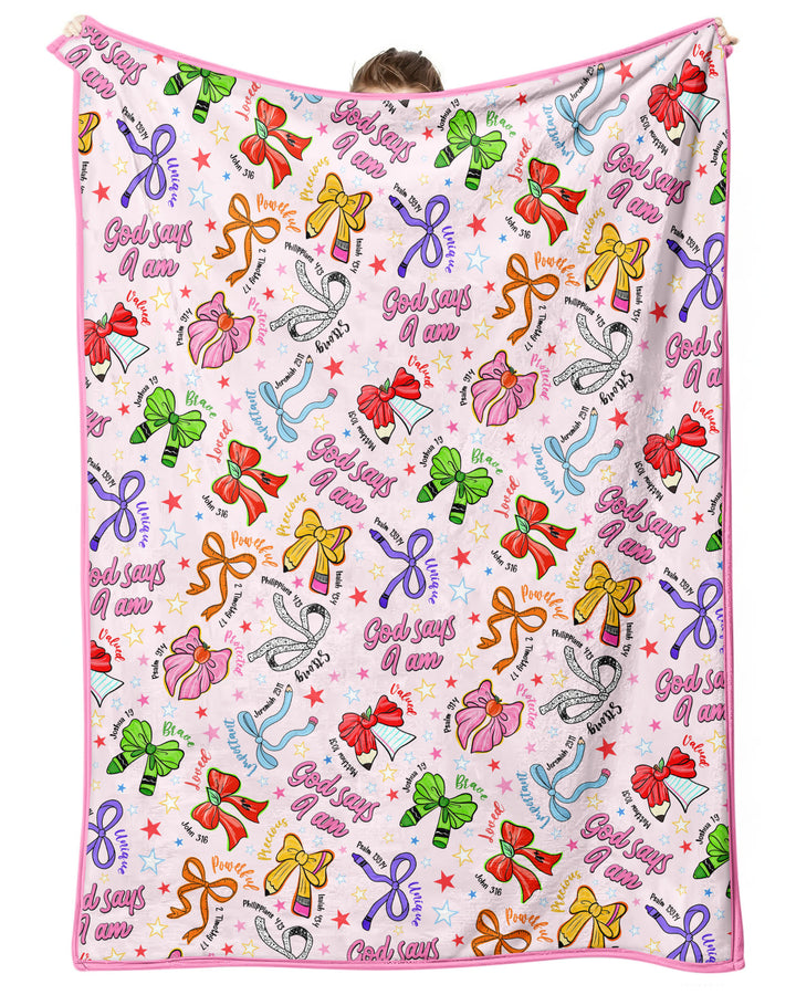 Pencil Bows God Says I Am Bamboo Blanket
