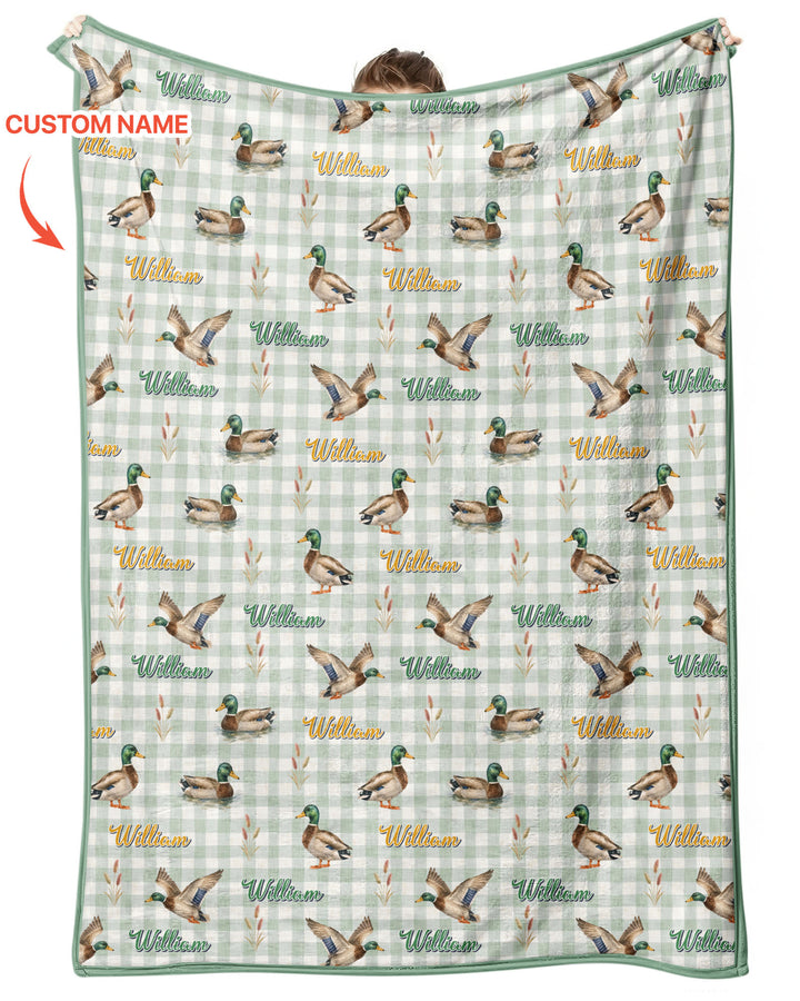 Mallard Duck Custom Name Bamboo Blanket