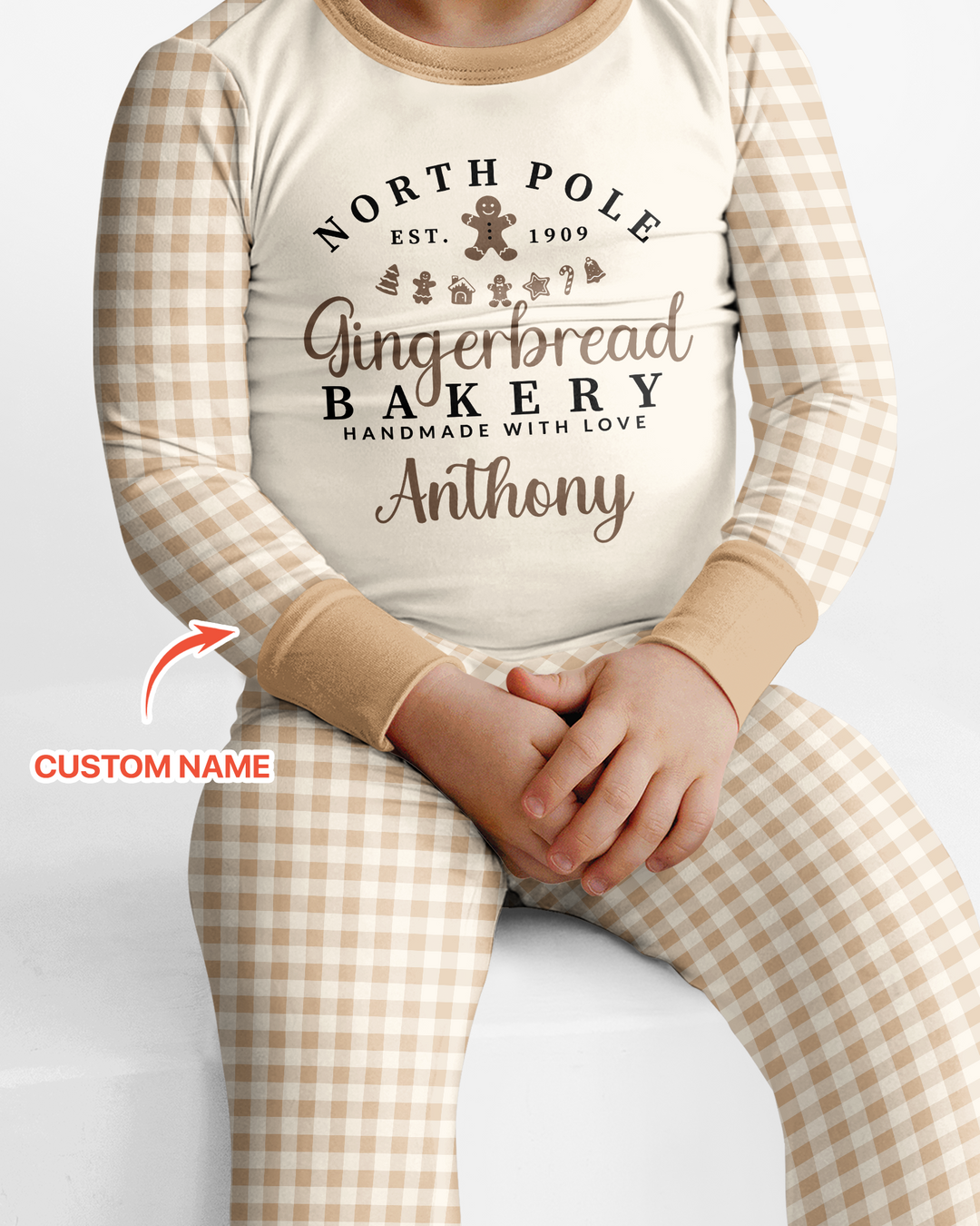 Custom Name Gingerbread Bakery Bamboo Two Piece Long Sleeve Pajama Set