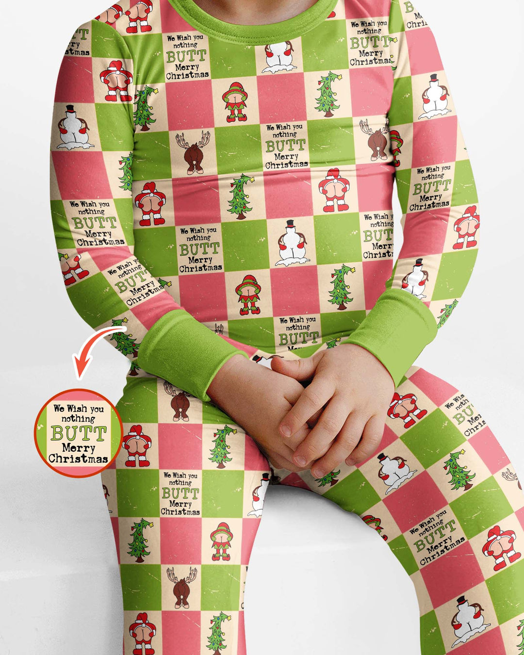 Nothing Butt Merry Christmas Checkerboard Bamboo Two Piece Long Sleeve Pajama Set