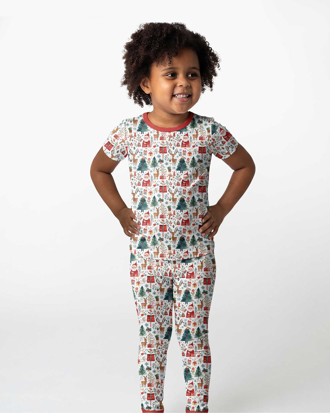 Christmas Tree Santa Bamboo Two Piece Short Sleeve Pajama Set