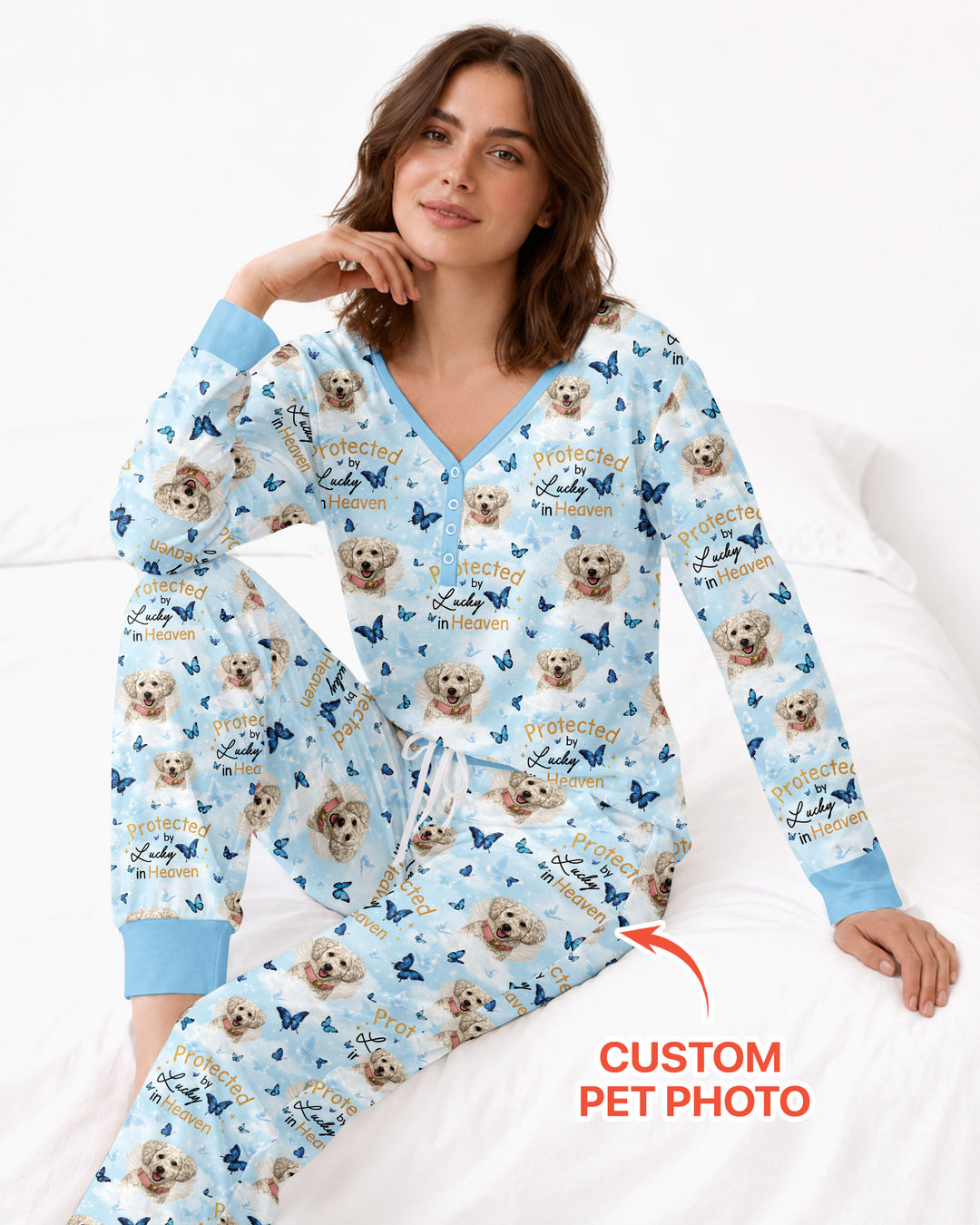 Custom Pet Photo Protected By Heaven Family Bamboo Women Pajama Set