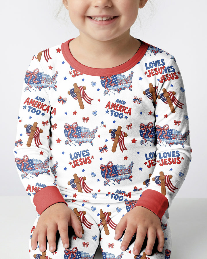Loves Jesus And America Too Bamboo Two Piece Long Sleeve Pajama Set