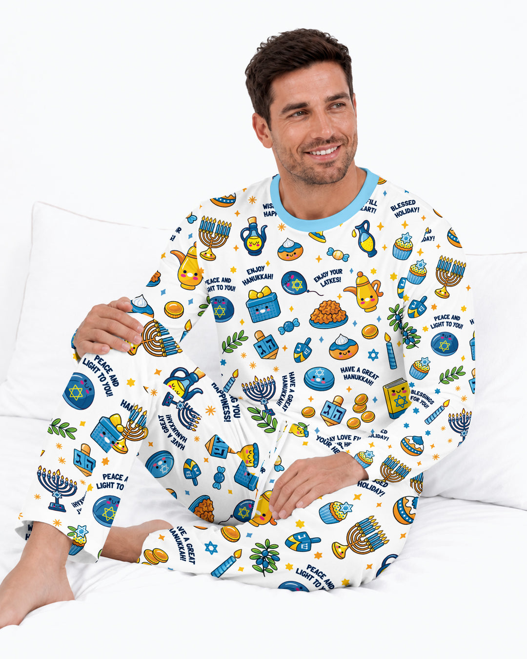 Kawaii Menorah Holiday Bamboo Men's Pajama Set