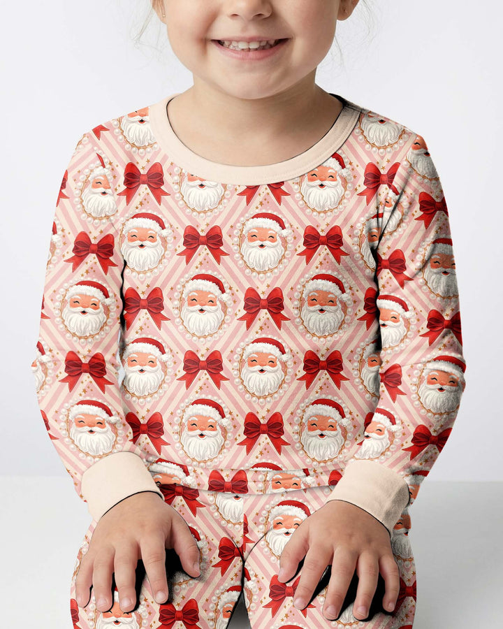 Preppy Coquette Santa Mommy And Me Matching Bamboo Two Piece Long Sleeve Pajama Set