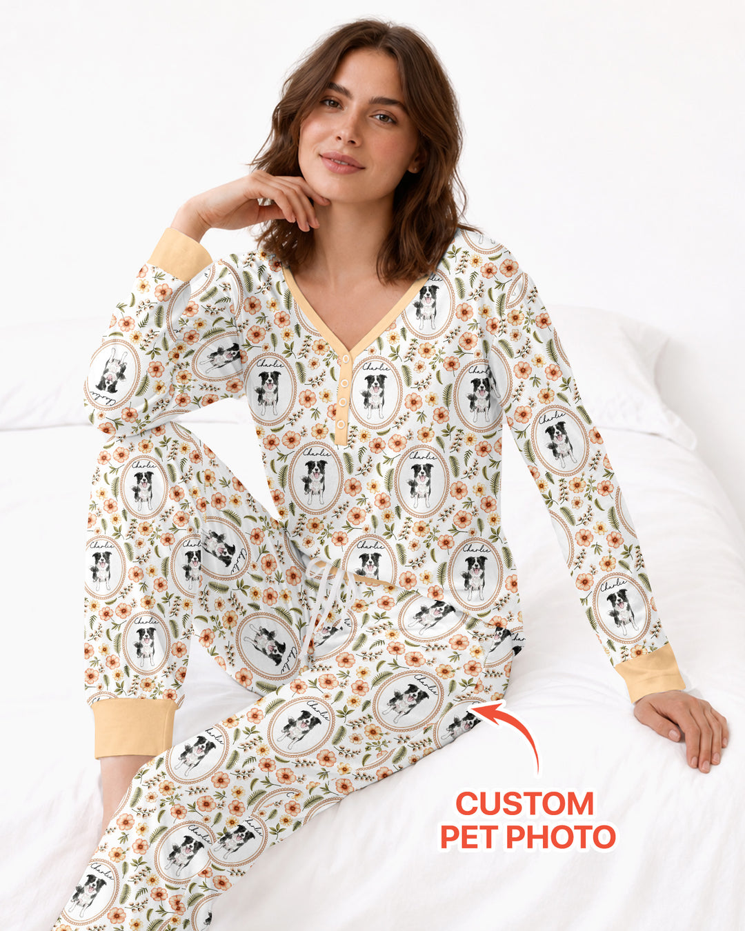 Custom Pet Photo Flower Garden Bamboo Women Pajama Set