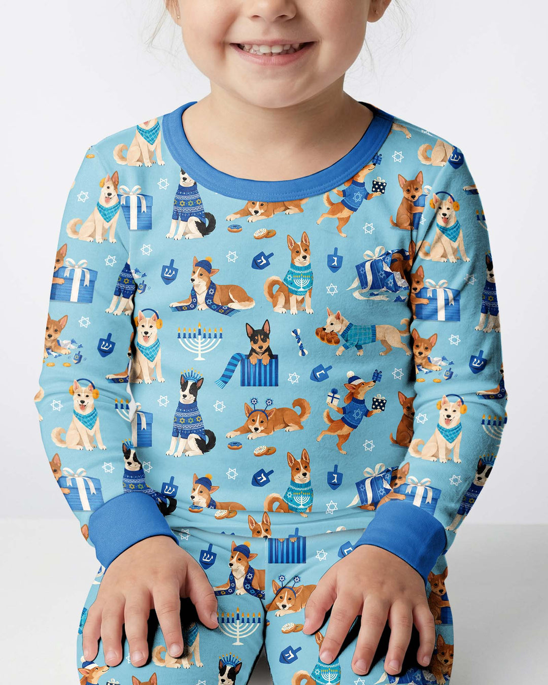 Hannukkah Protected by A Canaan Dog Bamboo Two Piece Long Sleeve Pajama Set