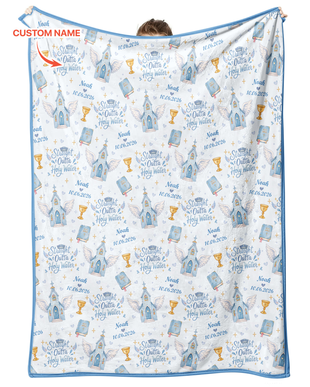 Custom Name Baptism Christening Straight Outta Holy Water Bamboo Blanket