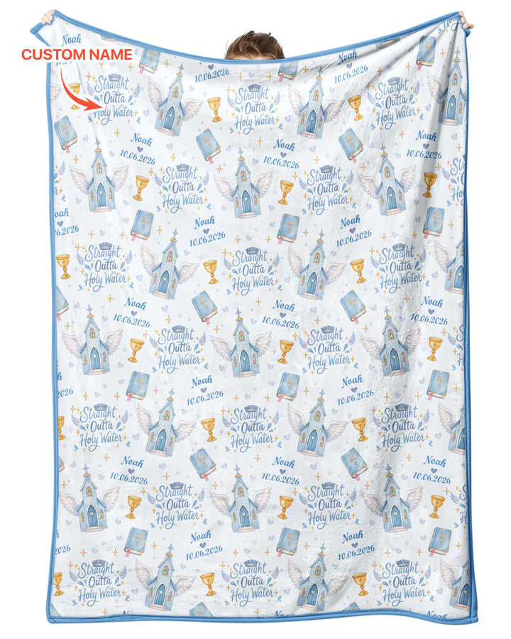 Custom Name Baptism Christening Straight Outta Holy Water Bamboo Blanket