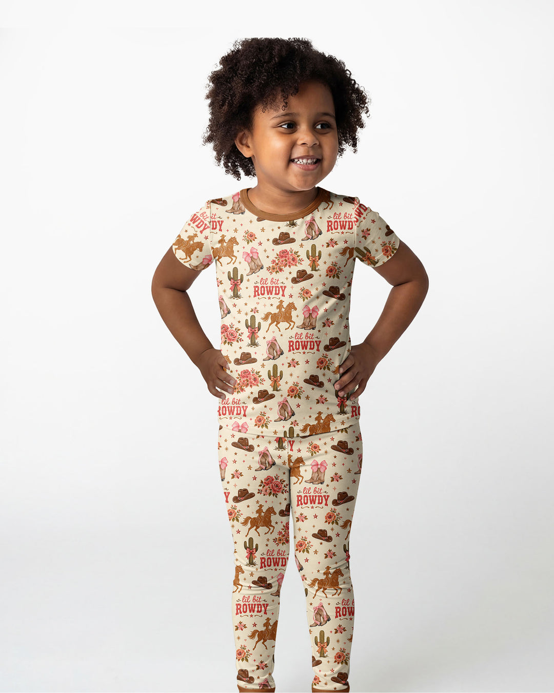 Coquette Cowgirl Lil Bit Rowdy Two Piece Short Sleeve Pajama Set
