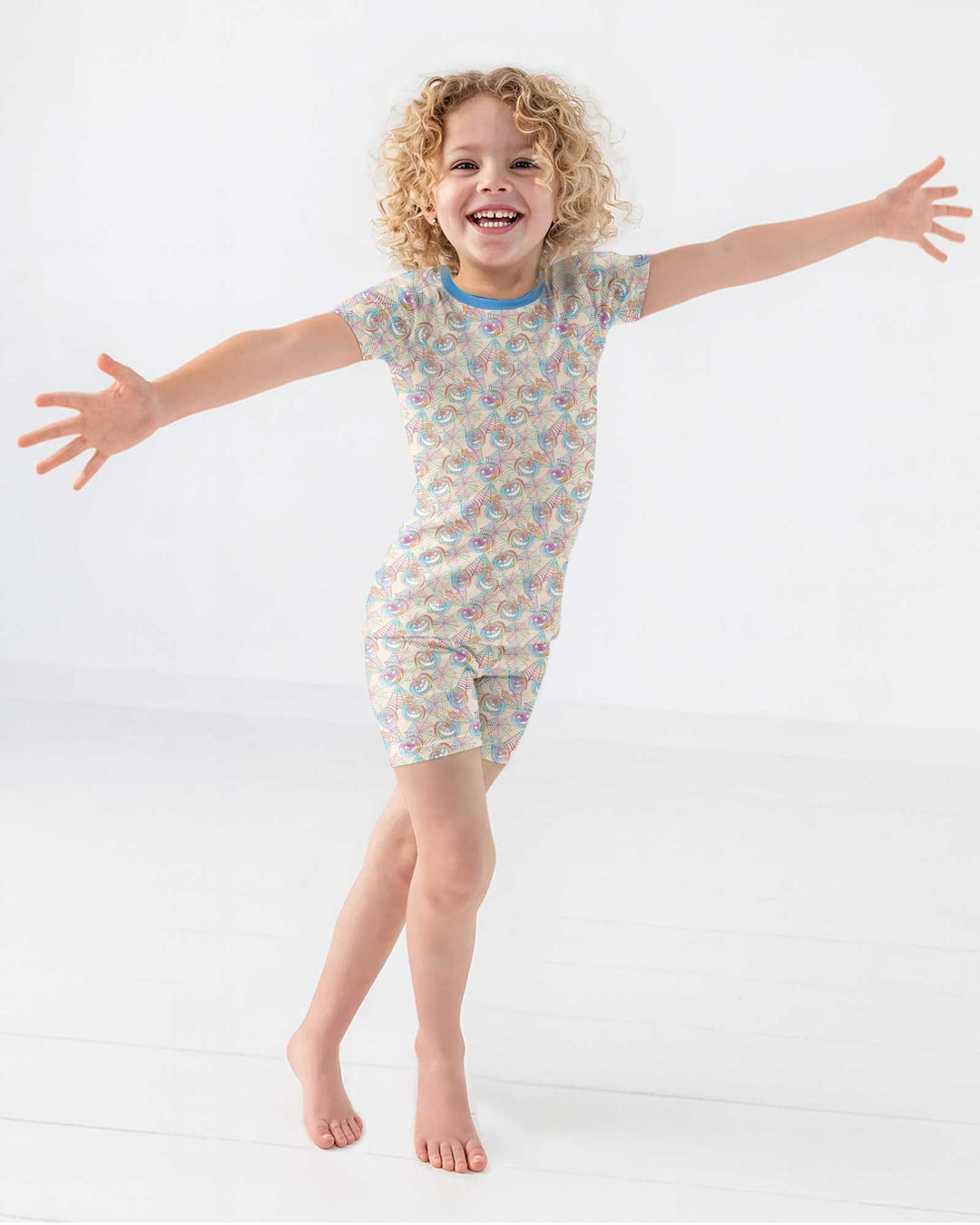 Pastel Halloween Jack O Lanterns Bamboo Two Piece Short Sleeve Shorts Pajama Set
