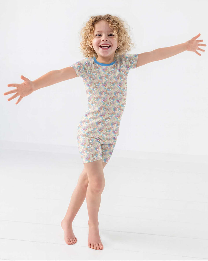 Pastel Halloween Jack O Lanterns Bamboo Two Piece Short Sleeve Shorts Pajama Set