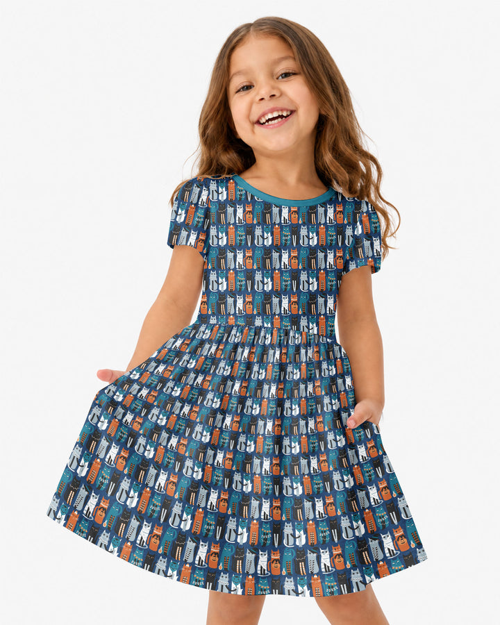 Retro Halloween Cat Bamboo Twirl Dress