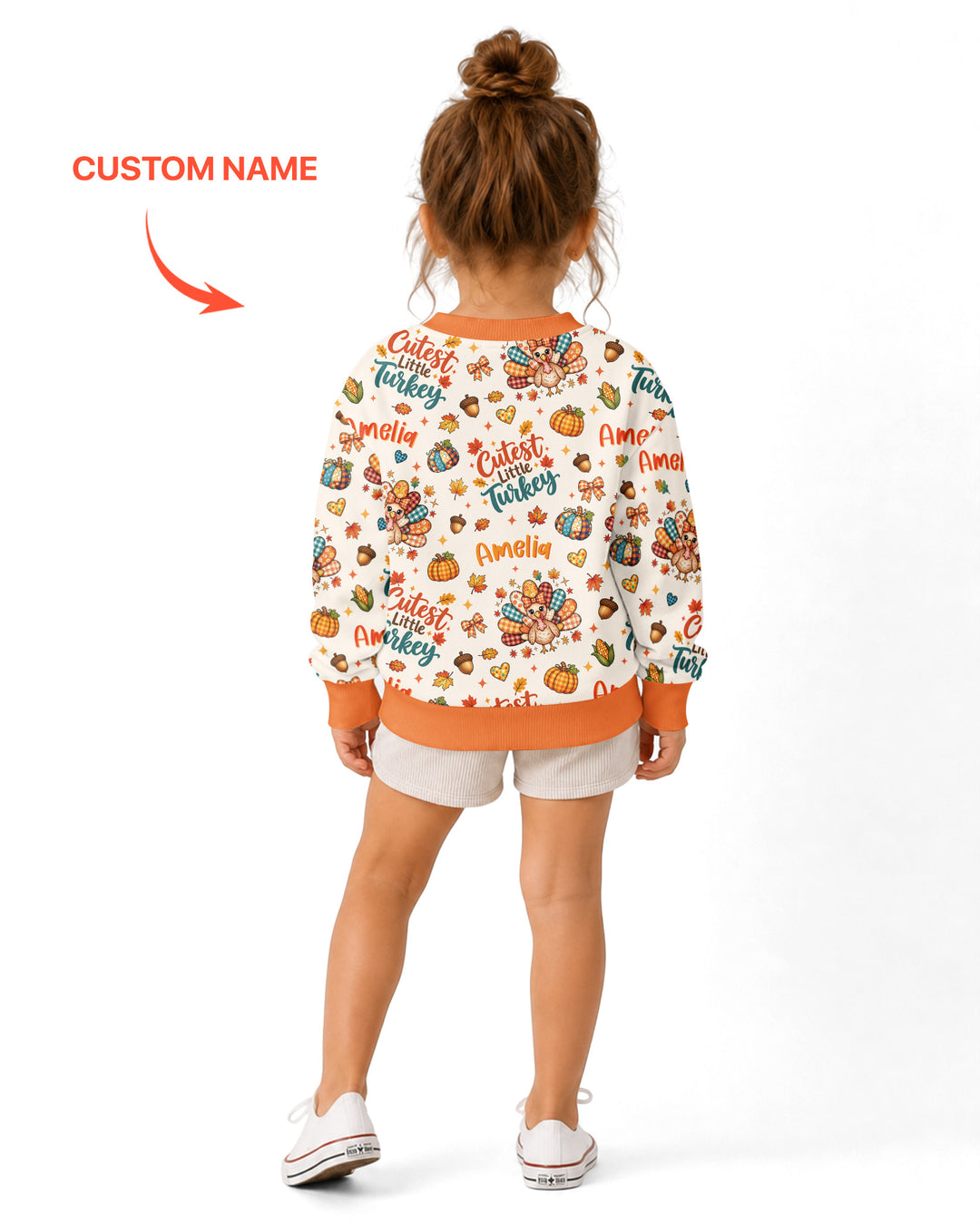 Custom Name Cutest Little Turkey Bamboo Crewneck Sweatshirt