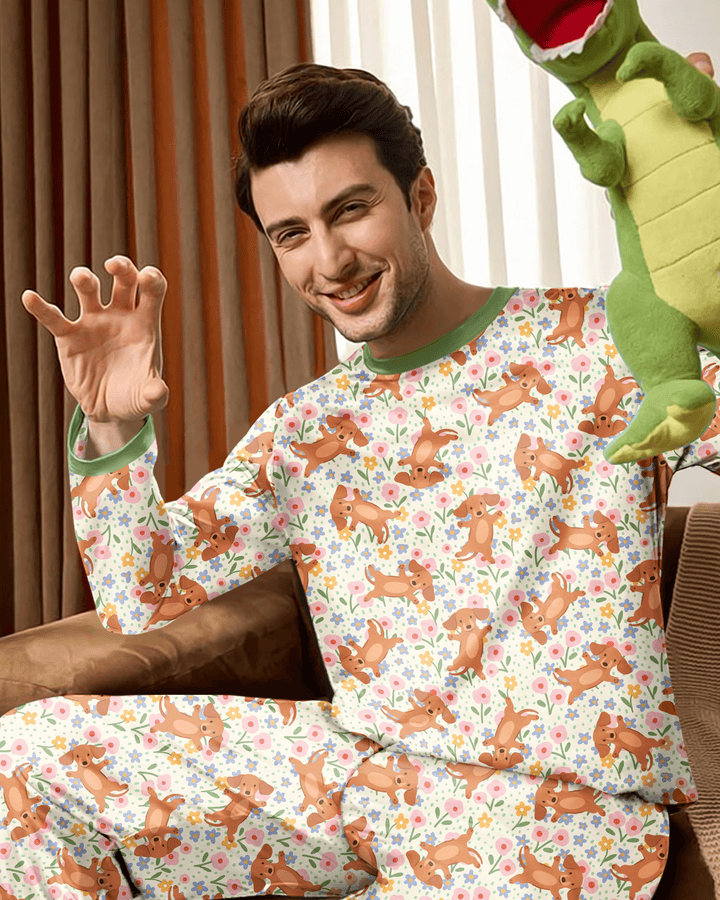 Dachshund Blooms Family Matching Bamboo Men's Pajama Set