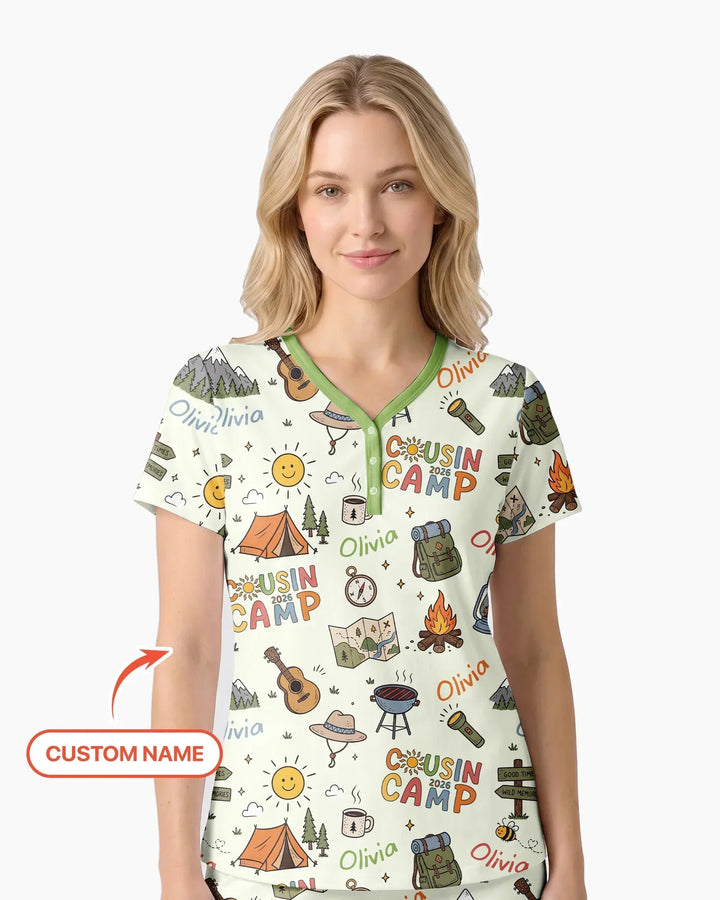 Custom Name Cousin Camp 2026 Bamboo Women Short Sleeve Short Pajama Set
