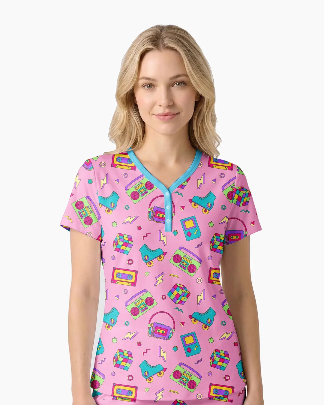 80s Retro Neon Bamboo Women Short Sleeve Short Pajama Set