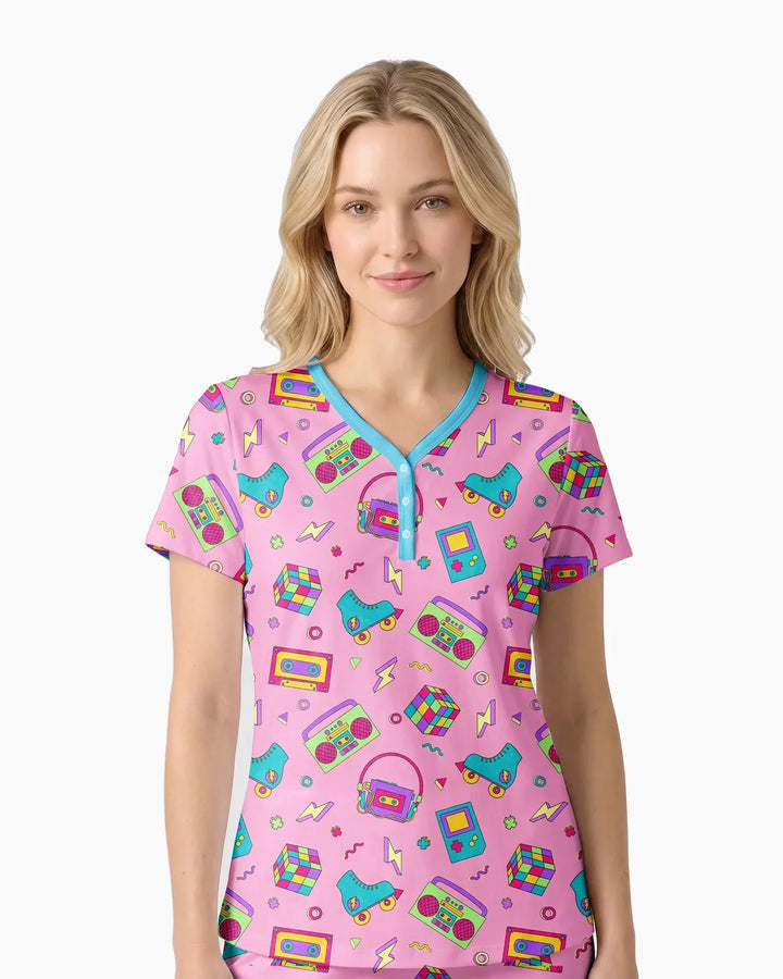 80s Retro Neon Bamboo Women Short Sleeve Short Pajama Set