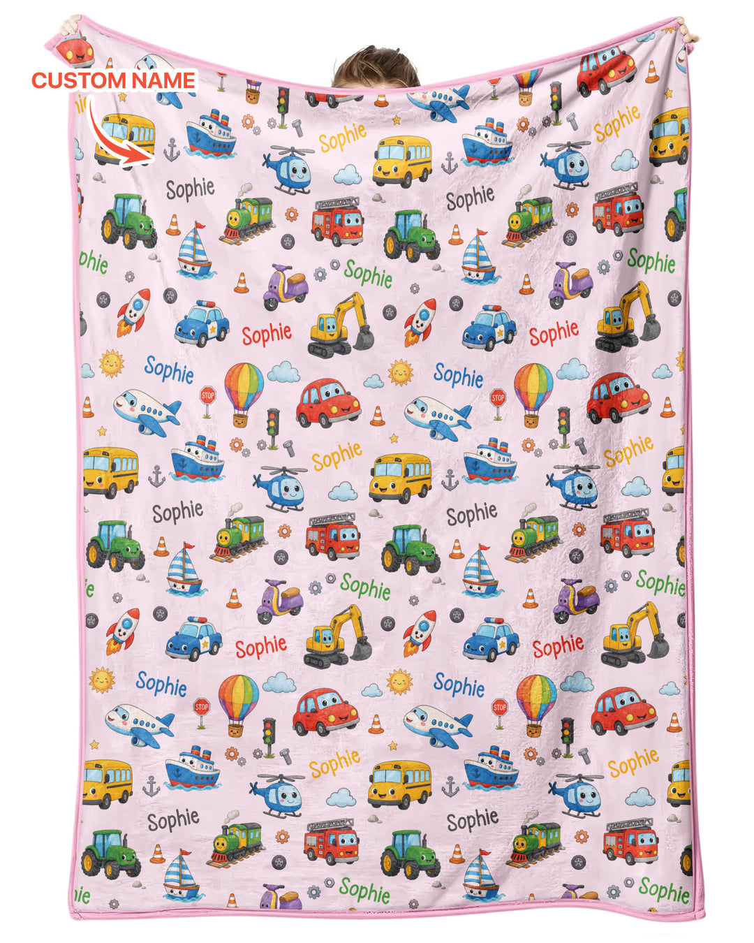 Custom Name Cute Transport Bamboo Blanket