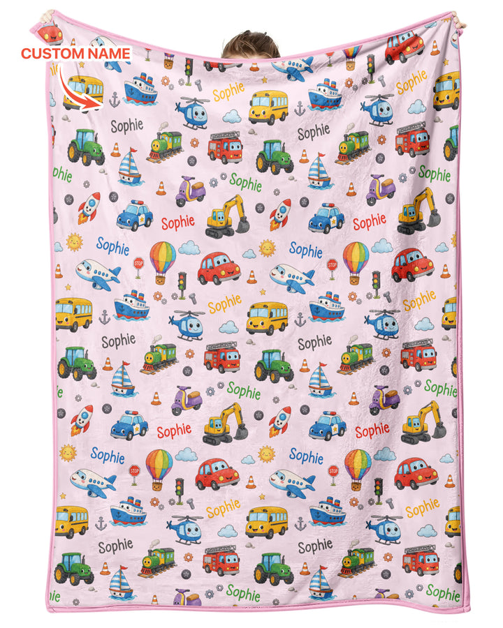 Custom Name Cute Transport Bamboo Blanket