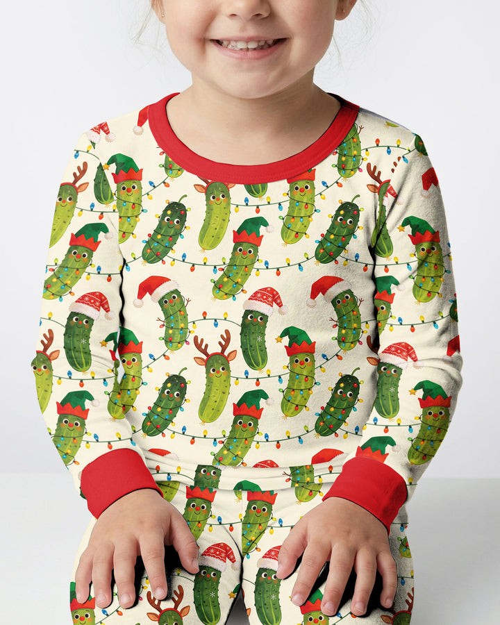 Cheerful Christmas Pickle Bamboo Two Piece Long Sleeve Pajama Set