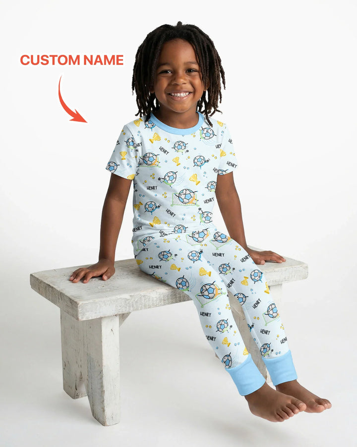 Custom Name Soccer Dad Team Matching Bamboo Two Piece Short Sleeve Pajama Set