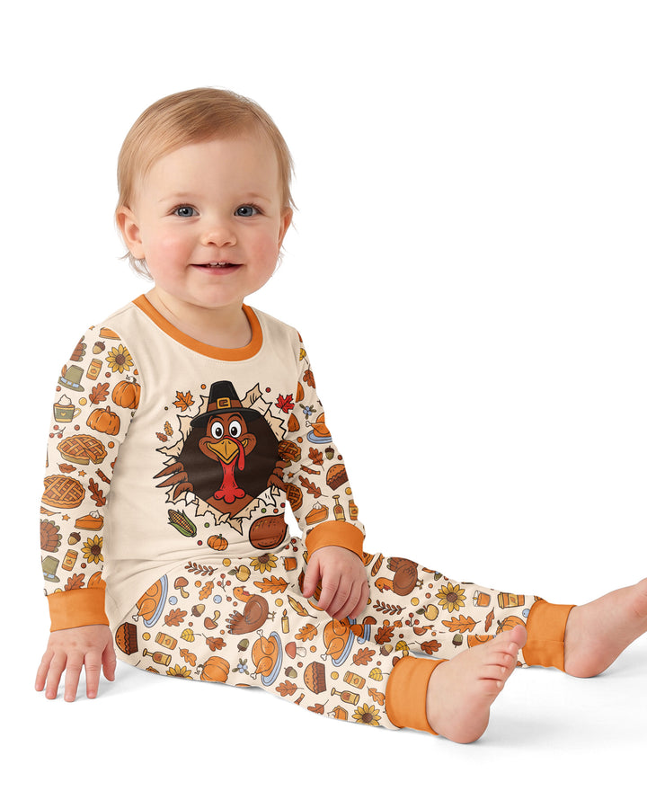 Funny Turkey on Thanksgiving Bamboo Two Piece Long Sleeve Pajama Set