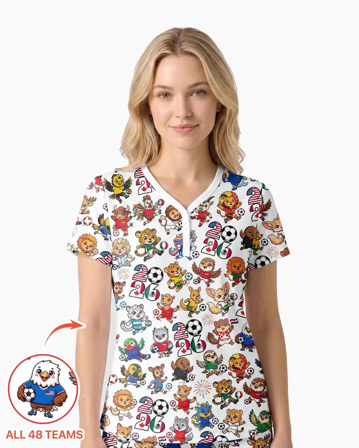 Kawaii Animals Soccer Tour 2026 Family Matching Bamboo Women Short Sleeve Short Pajama Set