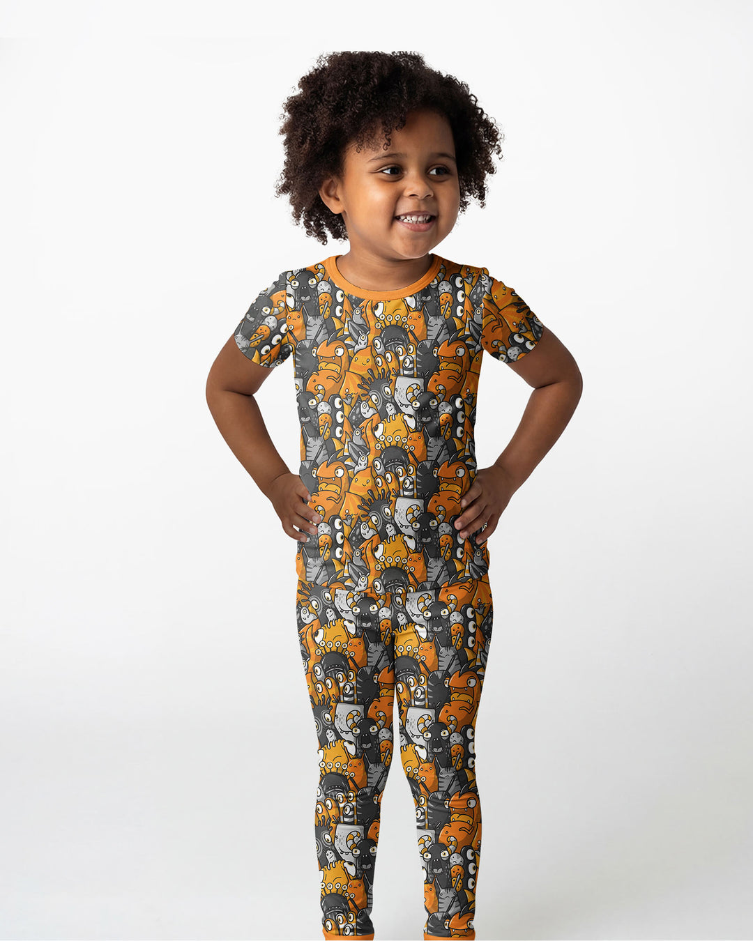 Colorful Doodle Monster Friends Bamboo Two Piece Short Sleeve Pajama Set
