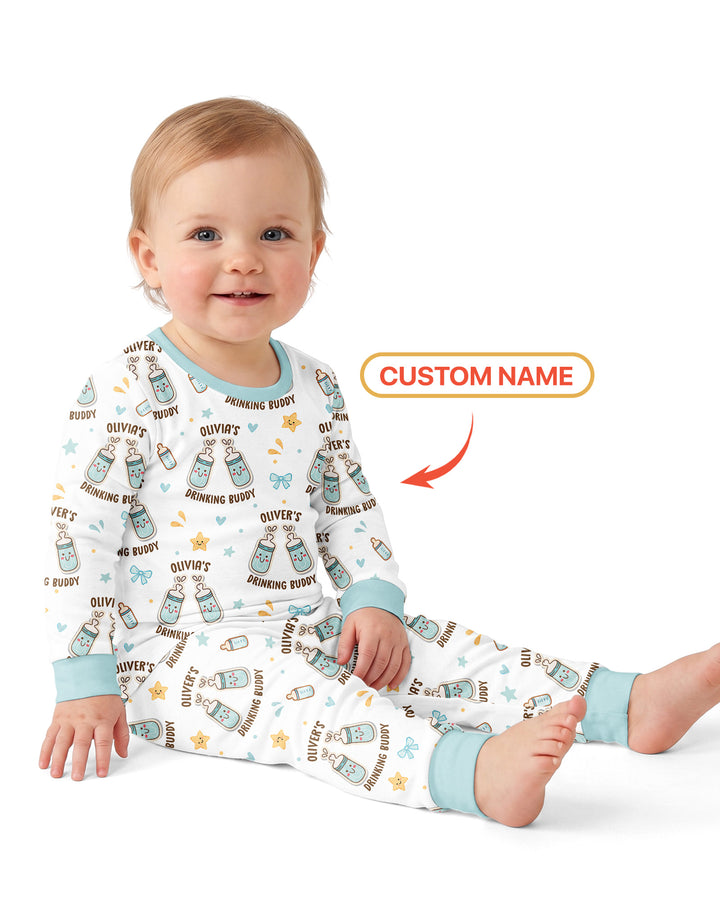 Custom Name Twin Drinking Buddies Bamboo Two Piece Long Sleeve Pajama Set
